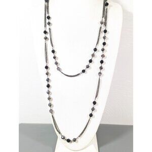 Express Black Faceted Bead Multi Chain Layered Necklace Goth 28"